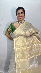 Vriksham Offwhite Golden Print Katan Tanchoi Silk Saree-VS4481